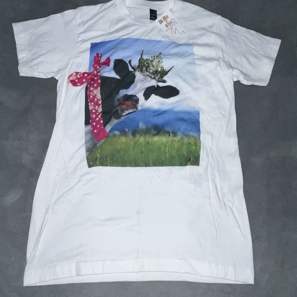 Women's Cow T-Shirt Ribbon Bling A Gogo Funny‎ Farm Animal Tee Sz S Small